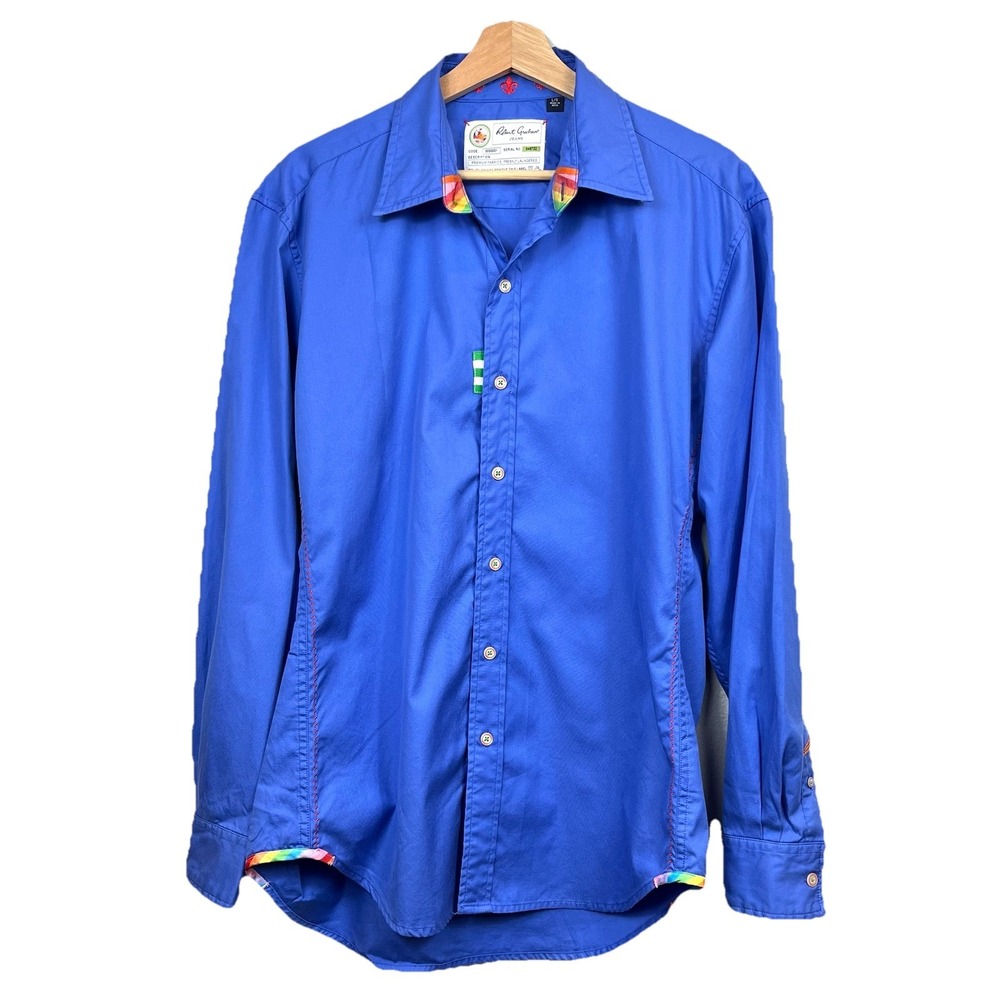 Robert Graham Mens Long Sleeve Shirt Size Large Blue Maximalist Tech Exec Luxury